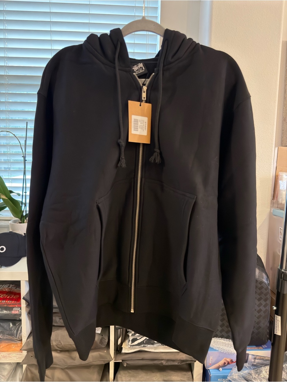 Stussy Black Zip-Up Hoodie with Front Pockets